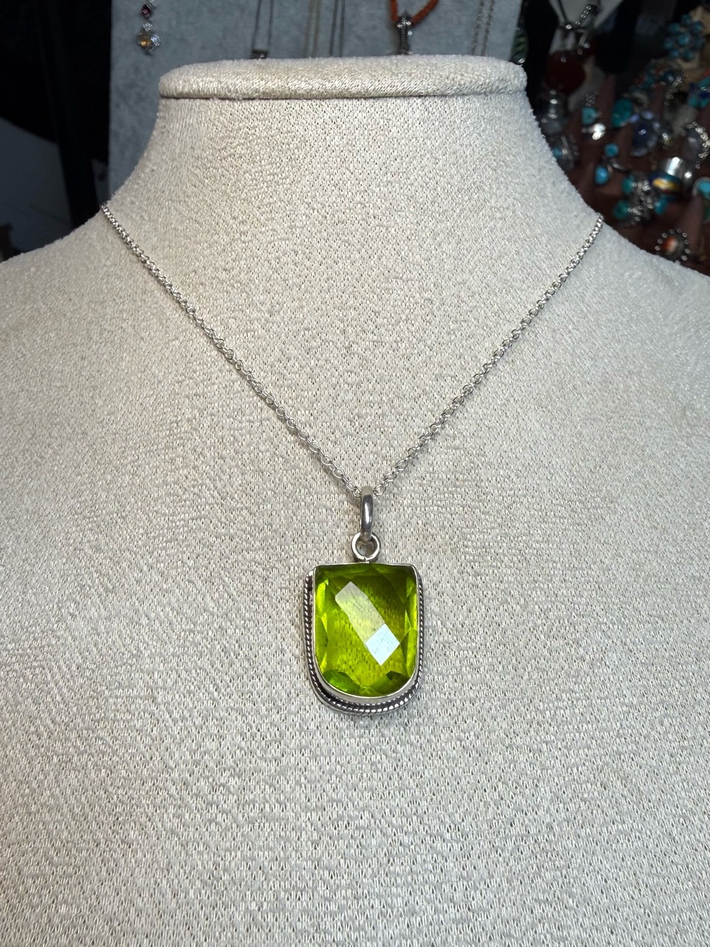Sterling Silver Green Gemstone Pendant Necklace